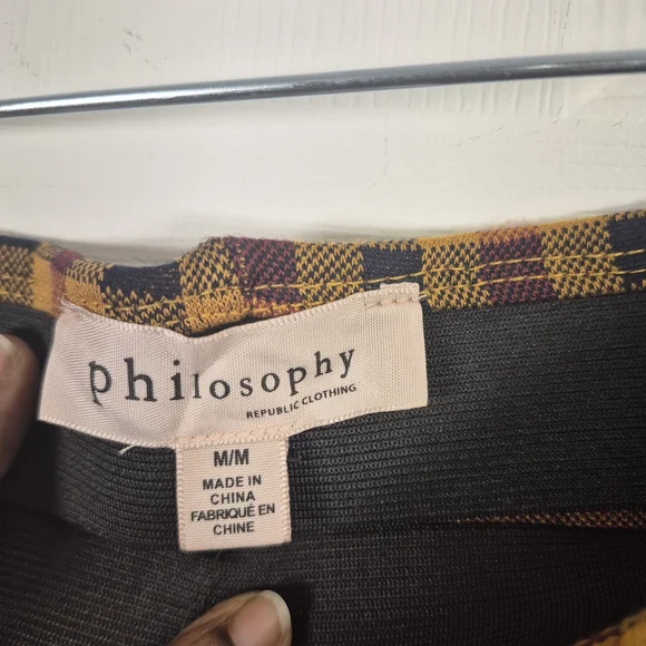 Philosophy Republic Mustard & Burgundy Plaid Flare High Waist Pants Size: M - Picture 8 of 10
